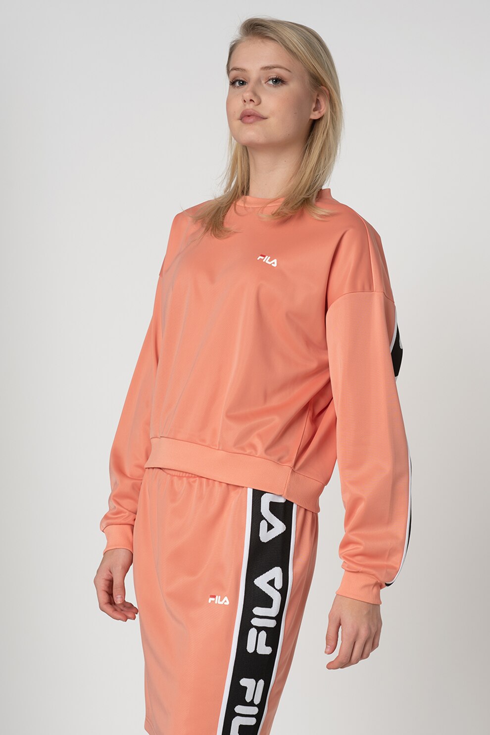 Fila, Bluza sport crop cu imprimeu logo Tallis, Roz pastel