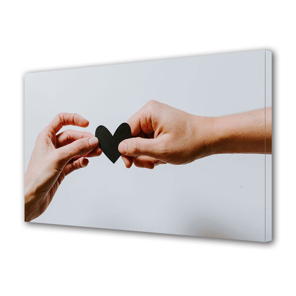 Tablou Canvas Luminos in intuneric VarioView LED, Vday, Inima neagra impartita, 40 x 60 cm