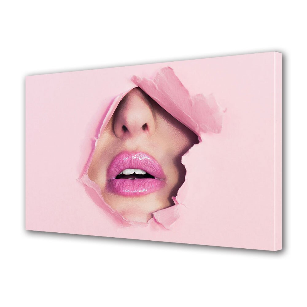 Tablou Canvas Luminos in intuneric VarioView LED, Vday, Sarut dupa fundal roz, 30 x 45 cm