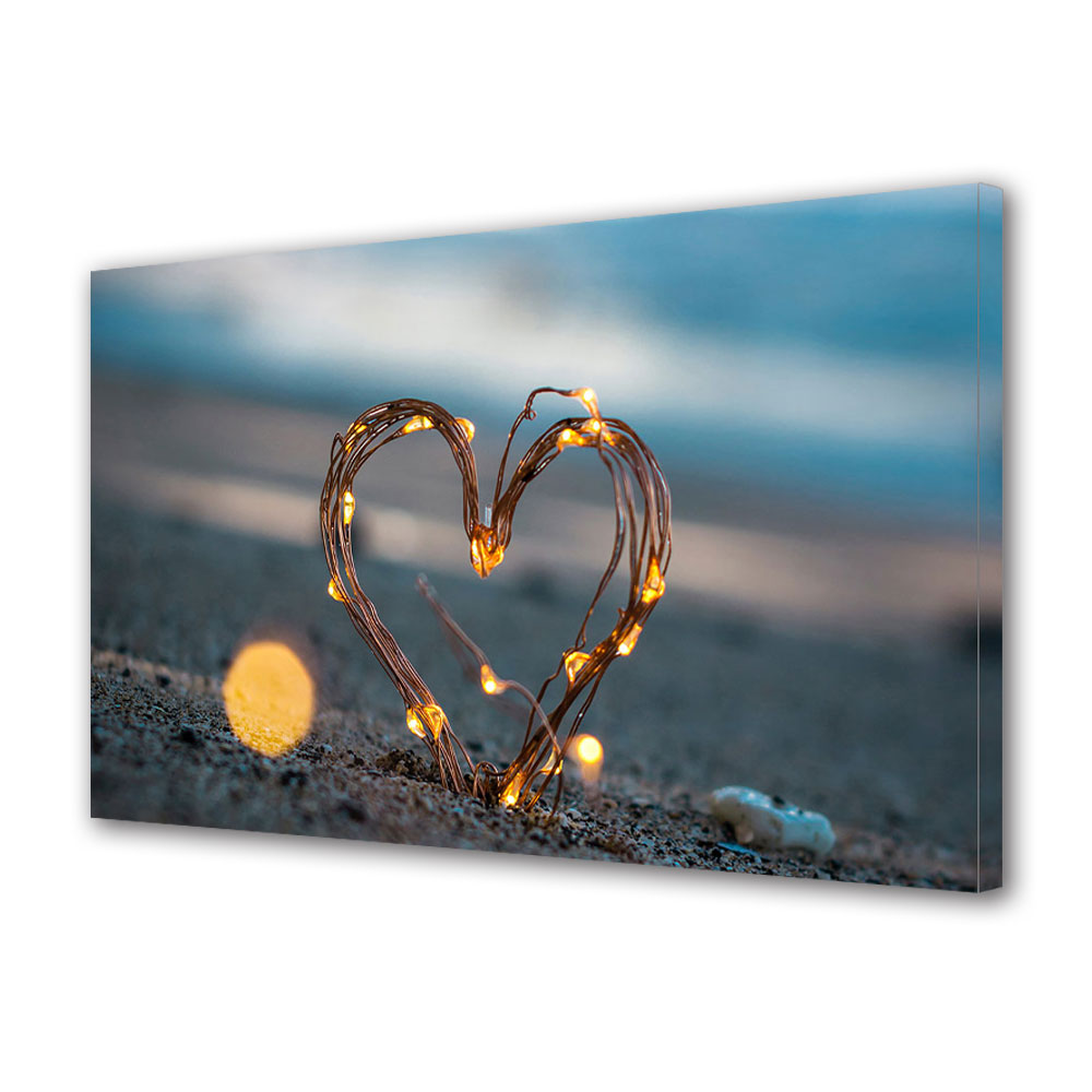 Tablou Canvas Luminos in intuneric VarioView LED, Vday, Inima pe plaja, 40 x 60 cm