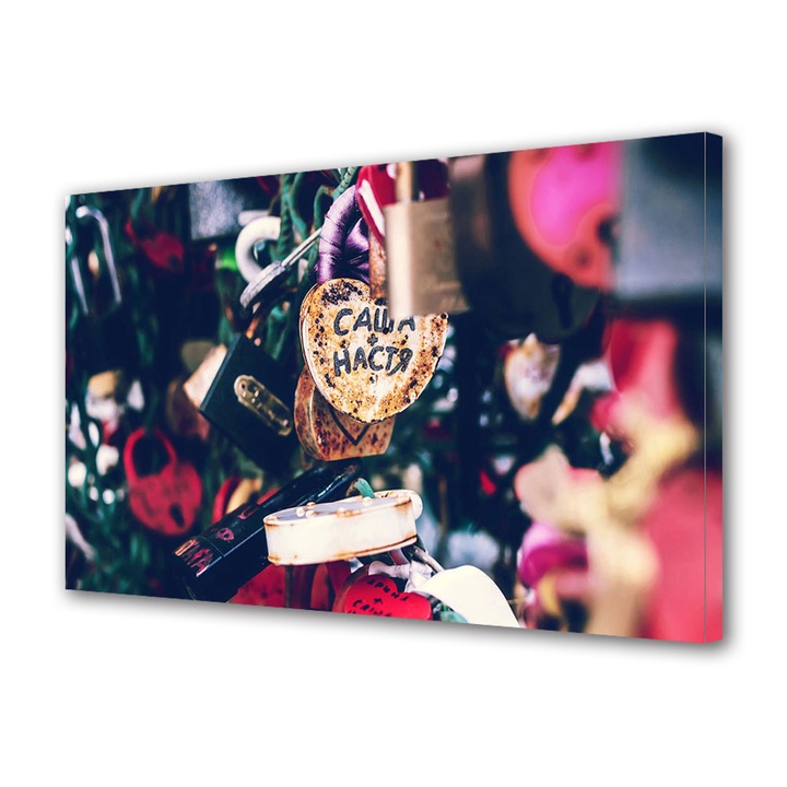 Tablou Canvas Luminos in intuneric VarioView LED, Vday, Promisiune in lacat, 70 x 100 cm