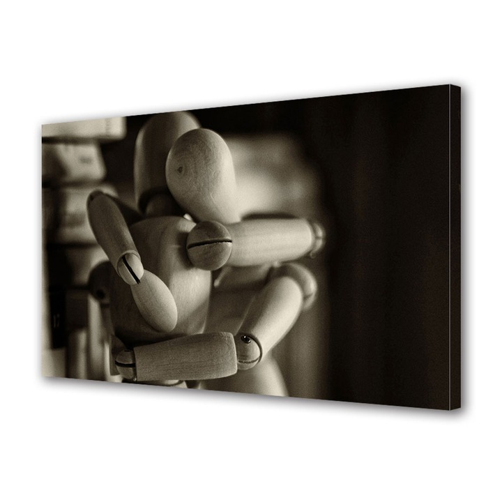 Tablou Canvas Luminos in intuneric VarioView LED, Vday, Imbratisare jucarii lemn, 70 x 100 cm