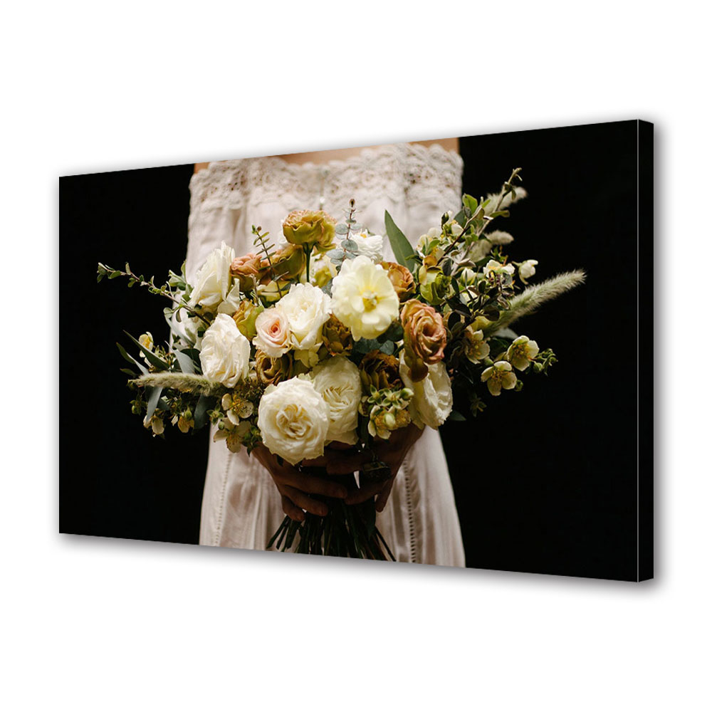 Tablou Canvas Luminos in intuneric VarioView LED, Vday, Buchet in prim plan si mireasa, 30 x 45 cm