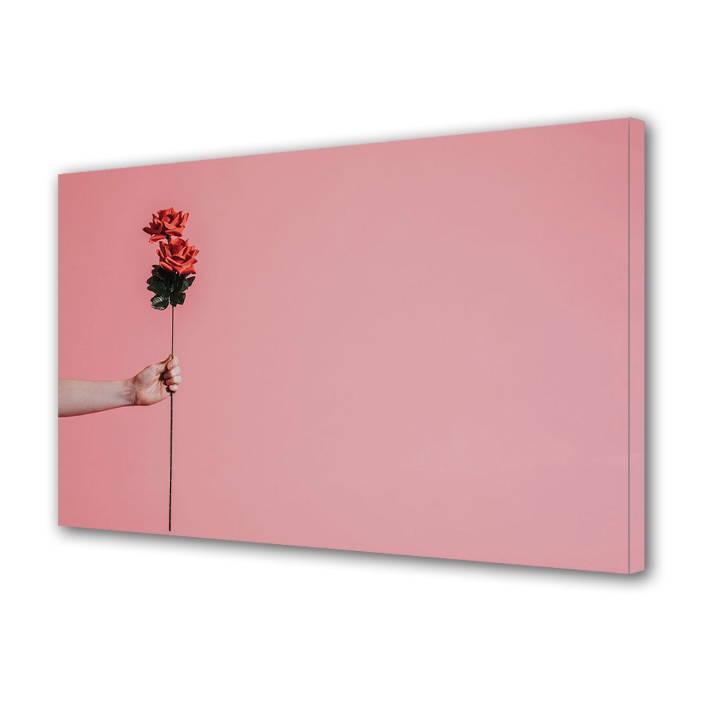 Tablou Canvas Luminos in intuneric VarioView LED, Vday, Floare roz tinuta in mana, 30 x 45 cm