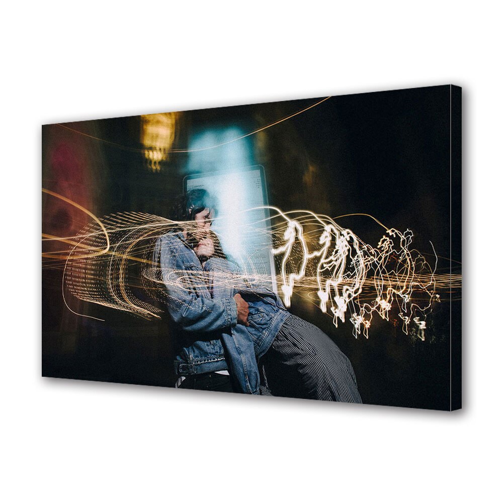 Tablou Canvas Luminos in intuneric VarioView LED, Vday, Cuplu imbratisat de lumini, 30 x 45 cm