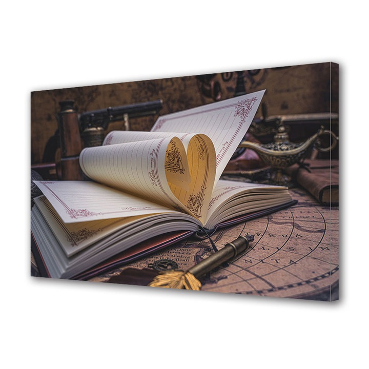 Tablou Canvas Luminos in intuneric VarioView LED, Vday, Cartea cu foi inimioara, 70 x 100 cm