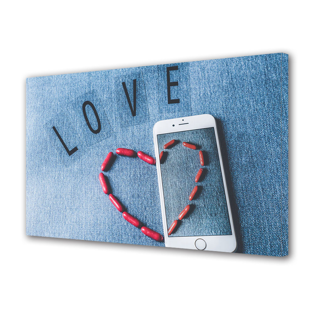 Tablou Canvas Luminos in intuneric VarioView LED, Vday, Dragoste pe telefon, 30 x 45 cm