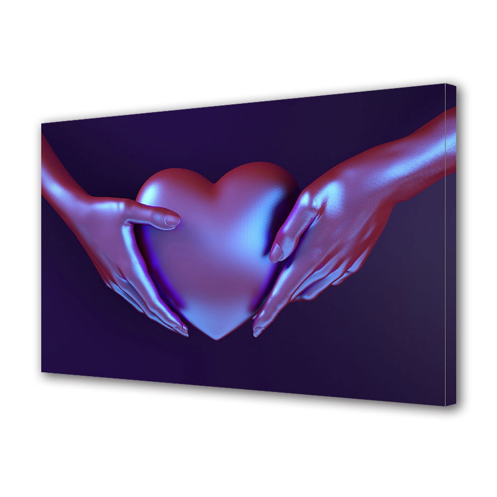 Tablou Canvas Luminos in intuneric VarioView LED, Vday, Inima in ambele maini, 30 x 45 cm