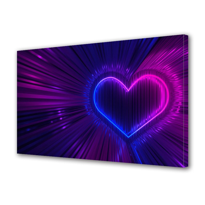 Tablou Canvas Luminos in intuneric VarioView LED, Vday, Inima in mov si albastru, 70 x 100 cm