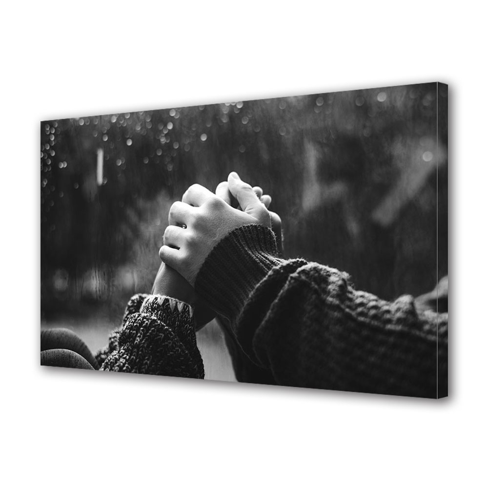 Tablou Canvas Luminos in intuneric VarioView LED, Vday, Strangere de mana Alb-Negru, 30 x 45 cm