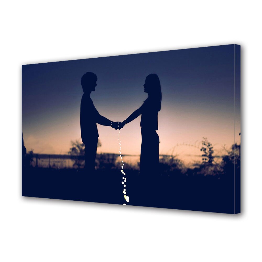 Tablou Canvas Luminos in intuneric VarioView LED, Vday, Cuplu impreunat la apus, 30 x 45 cm