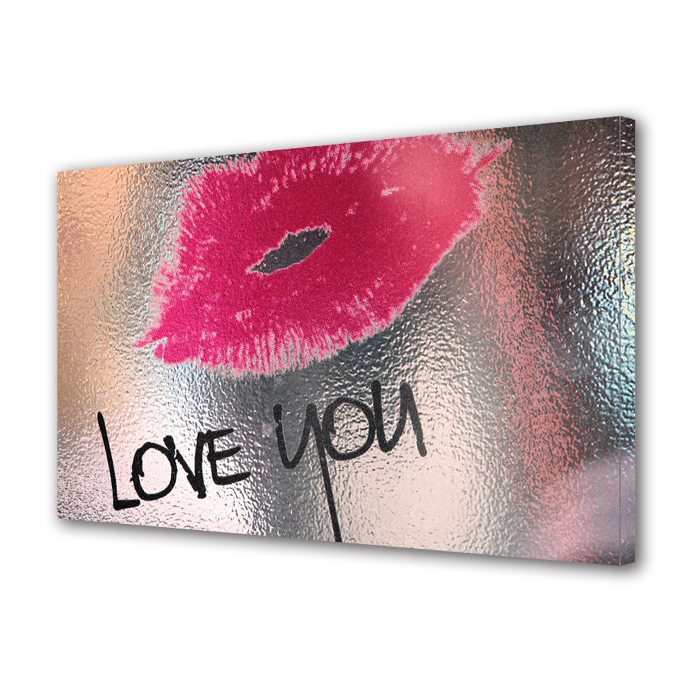 Tablou Canvas Luminos in intuneric VarioView LED, Vday, Text si urme buze, 30 x 45 cm