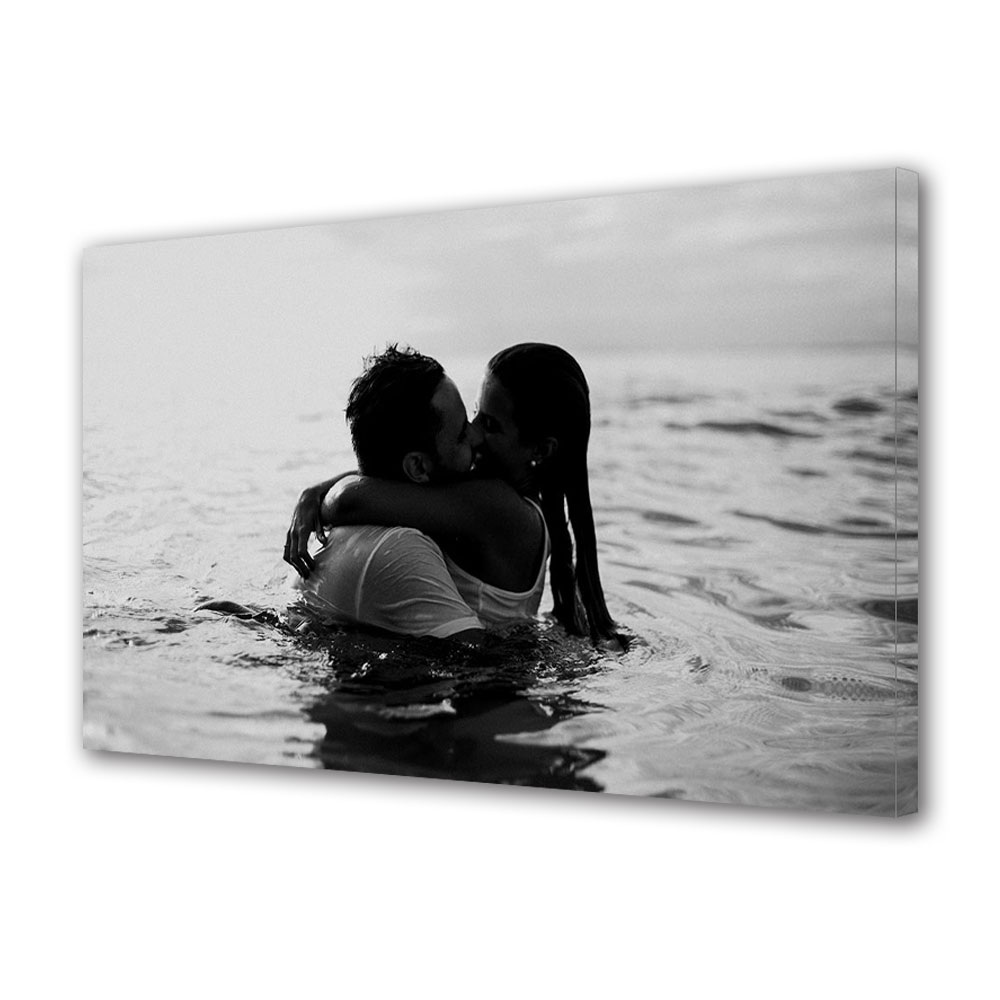 Tablou Canvas Luminos in intuneric VarioView LED, Vday, Sarut in apa Alb-Negru, 40 x 60 cm