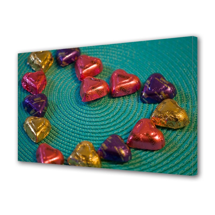 Tablou Canvas Luminos in intuneric VarioView LED, Vday, Inima din bomboane, 70 x 100 cm