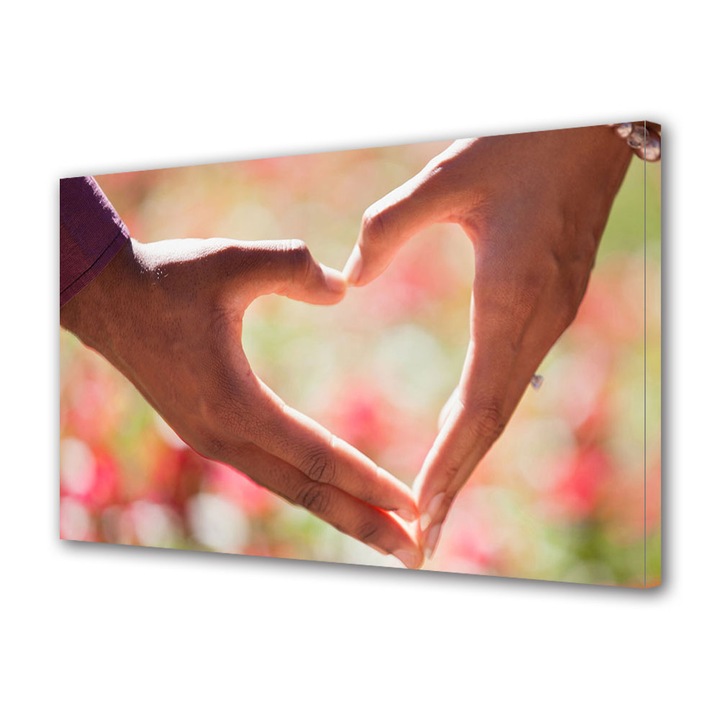 Tablou Canvas Luminos in intuneric VarioView LED, Vday, Inima din maini , 70 x 100 cm