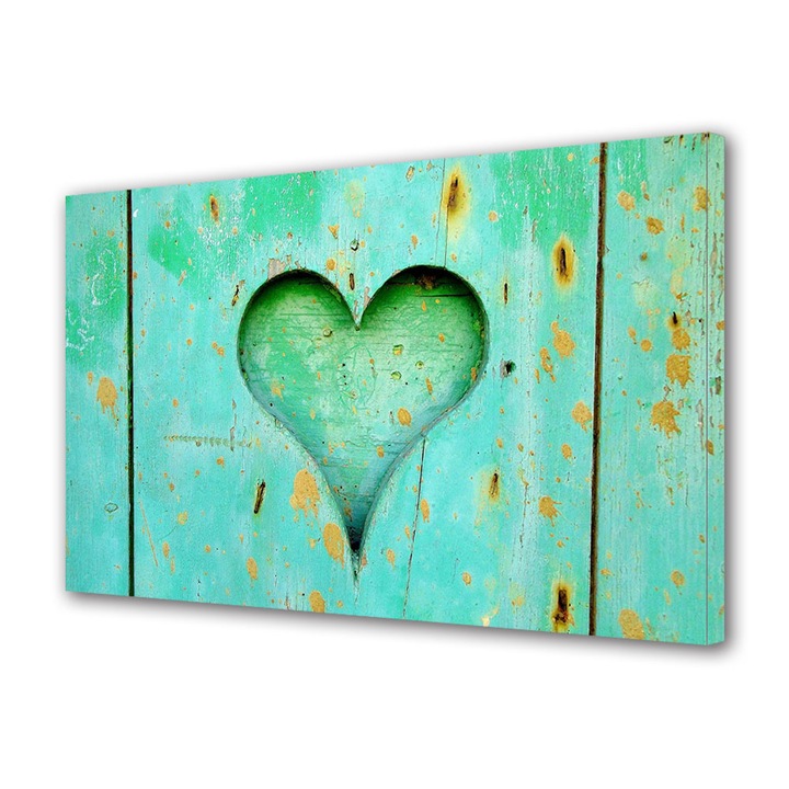 Tablou Canvas Luminos in intuneric VarioView LED, Vday, Inima din lemn verde, 70 x 100 cm