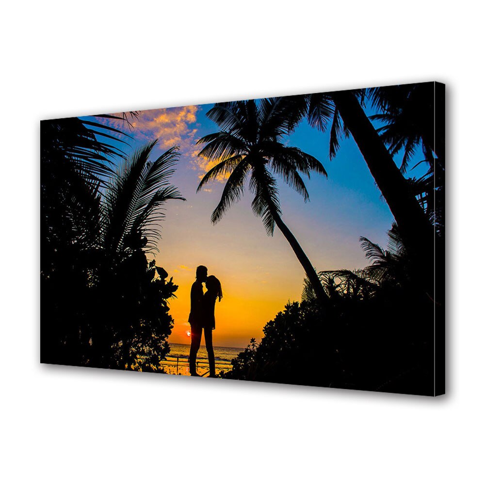 Tablou Canvas Luminos in intuneric VarioView LED, Vday, Sarut pe frunte si palmieri, 30 x 45 cm