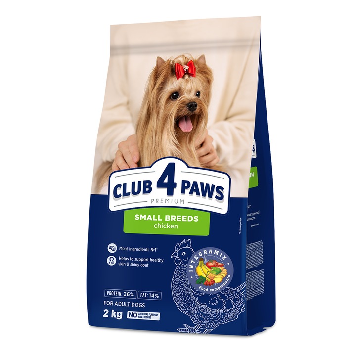 Hrana uscata completa pentru caini adulti de talie mica, Club 4 Paws Premium, cu Pui, 2kg