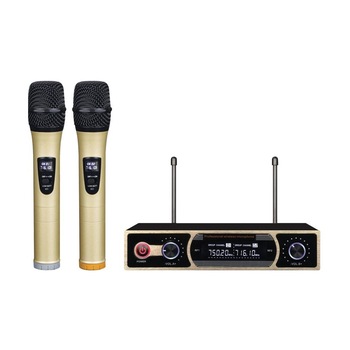Set 2 microfoane EC-9902 cu Receiver Elekom, Wireless, Negru/Auriu Set 2 microfoane EC-9902 cu Receiver Elekom, Wireless, Negru/Auriu