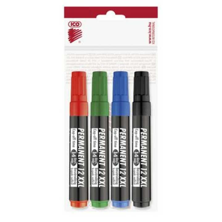 Set 4 markere pentru alcool, 1-4 mm, taiat, ICO "Permanent 12 XXL", Multicolor
