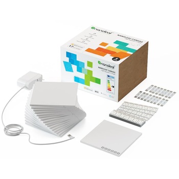 Kit panouri luminoase modulare inteligente Nanoleaf Canvas Smarter Kit, LED RGBW, Wi-Fi, compatibil iOS/Android, Apple HomeKit/Google Home/Amazon Alexa, 17 panouri Kit panouri luminoase modulare inteligente Nanoleaf Canvas Smarter Kit, LED RGBW, Wi-Fi, compatibil iOS/Android, Apple HomeKit/Google Home/Amazon Alexa, 17 panouri