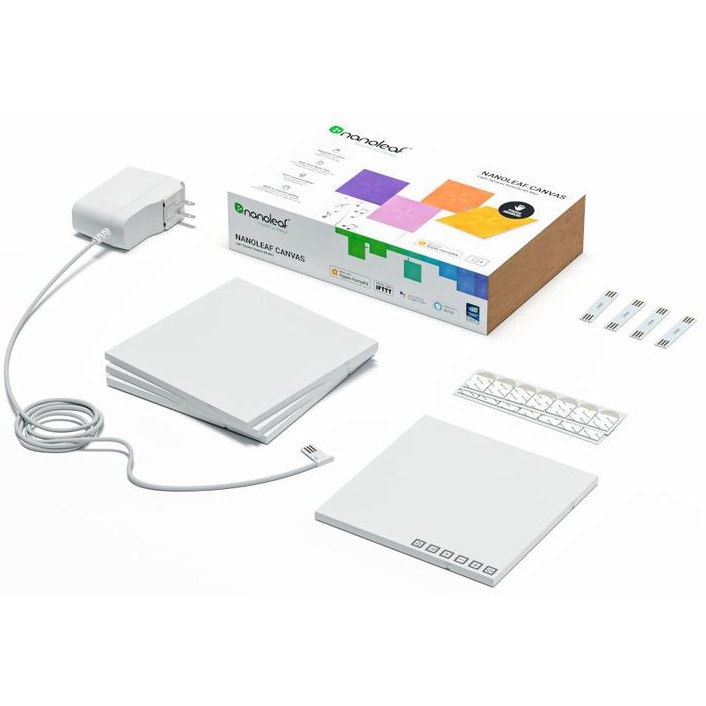 Kit panouri luminoase modulare inteligente Nanoleaf Canvas Smarter Kit, LED RGBW, Wi-Fi, compatibil iOS/Android, Apple HomeKit/Google Home/Amazon Alexa, 4 panouri