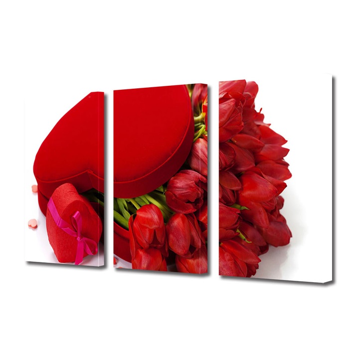 Set Tablouri Multicanvas 3 piese Colectia Ziua Indragostitilor, Dragobete, Valentine's Day, Lalele cadou, Decoratiuni Moderne pentru Casa, 3 x 60 x 90 cm