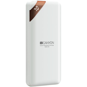 Baterie portabila Canyon PB-102 10000mAh Li-poli, cu IC inteligent si afisaj de alimentare, Alb Baterie portabila Canyon PB-102 10000mAh Li-poli, cu IC inteligent si afisaj de alimentare, Alb