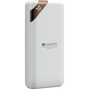 Baterie portabila Canyon PB-202 20000mAh Li-poli, cu IC inteligent si afisaj de alimentare, Alb Baterie portabila Canyon PB-202 20000mAh Li-poli, cu IC inteligent si afisaj de alimentare, Alb