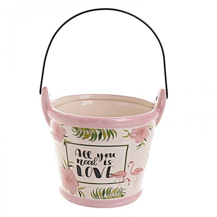 Ghiveci flori cu maner Flamingo 13 x 14.5 cm