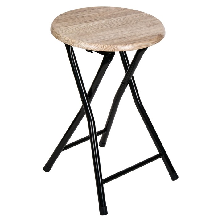 Shopiens® fém zsámoly fa ülőfelülettel, összecsukható, barna, 30x47 cm