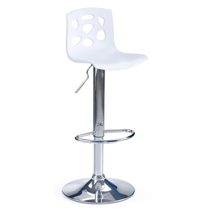 Scaun de bar, polipropilena H48, Cadru Otel, Inaltime ajustabila, H 105 cm, Sarcina max 90 kg, Alb