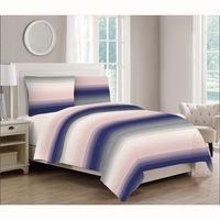 Lenjerie de pat 4 piese Kring Faded Stripe, pentru 2 persoane, 144 TC, bumbac 100%, Gri/Albastru/Roz/Alb