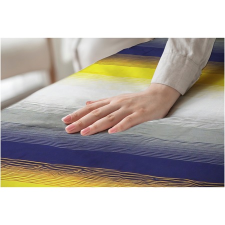 Lenjerie de pat 4 piese Kring Faded Stripe, pentru 2 persoane, 144 TC, bumbac 100%, Gri/Albastru/Galben/Alb