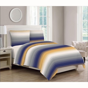Lenjerie de pat 4 piese Kring Faded Stripe, pentru 2 persoane, 144 TC, bumbac 100%, Gri/Albastru/Galben/Alb Lenjerie de pat 4 piese Kring Faded Stripe, pentru 2 persoane, 144 TC, bumbac 100%, Gri/Albastru/Galben/Alb