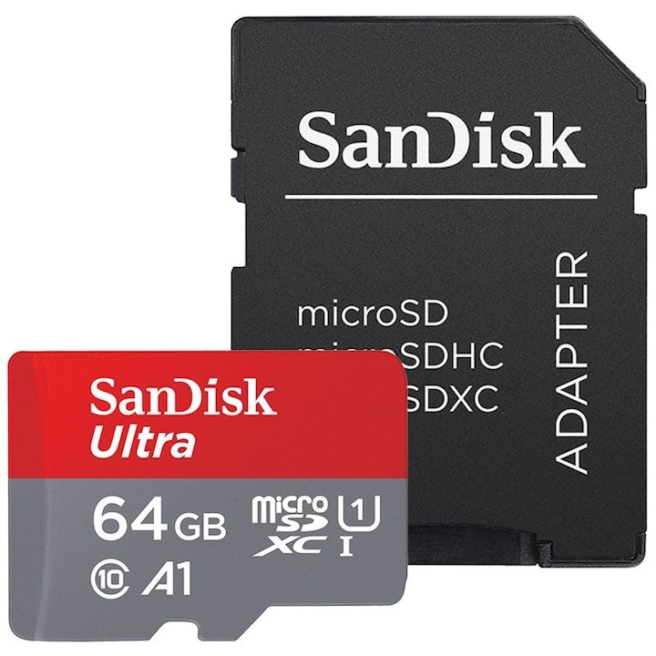 Карта памет SanDisk ULTRA, 64 GB, A1 Class10 UHS-1, 100 MB/S, Адаптер SD Micro TF/SD карта