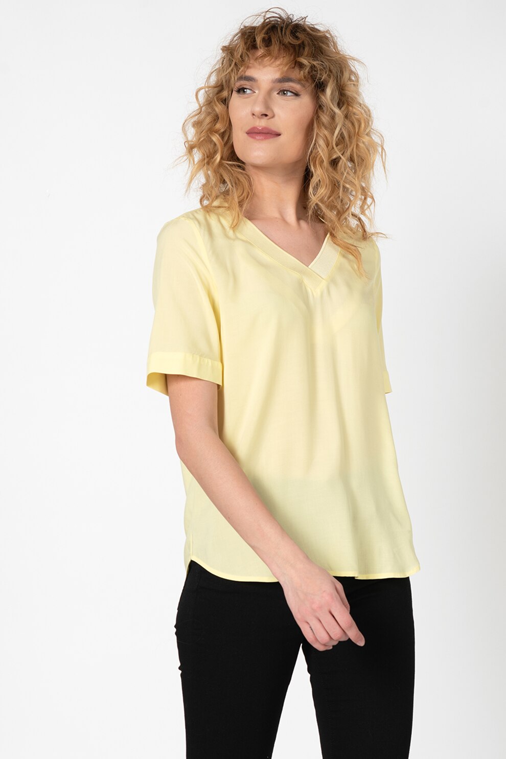 EDC by Esprit, Bluza vaporoasa cu decolteu in V cu striatii, Galben, XS