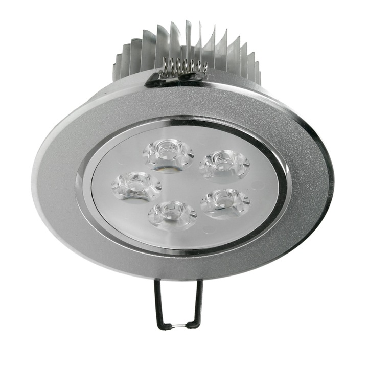 Set 6 spoturi LED orientabile, ECD Germany, 5 W, rotunde, 105 mm, argintii, dimabile, 3000 K, lumina calda, incastrate, mobile