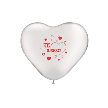 Set 10 baloane latex inima alba personalizat TE IUBESC 28 cm Set 10 baloane latex inima alba personalizat TE IUBESC 28 cm