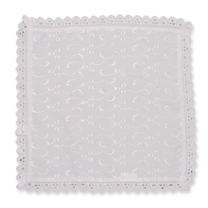 Hímzett keresztelő zsebkendő, PIFOU 004-A, Fehér