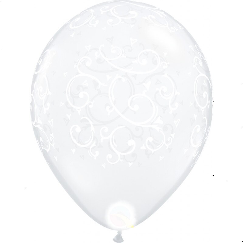 SET 10 Baloane Latex 11''/28 cm - Filigree & Hearts-A-Round, Qualatex 22396