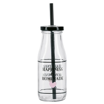 Sticla cu pai Happiness , 320 ml - Negru Sticla cu pai Happiness , 320 ml - Negru