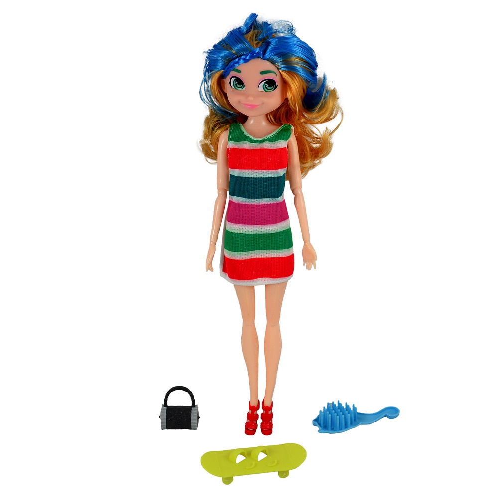 Papusa par albastru 30 cm cu articulatii flexibile si accesorii