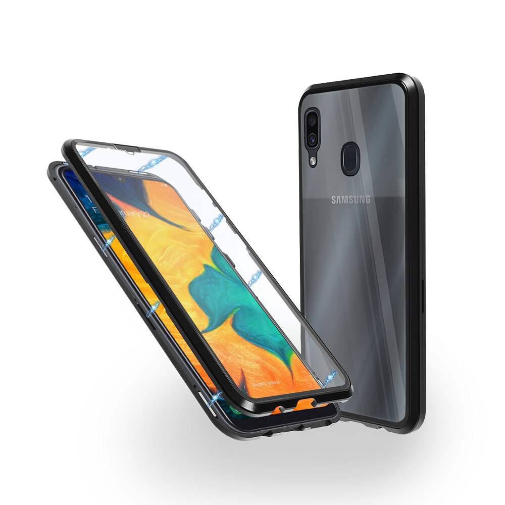 Carcasa magnetica pentru Samsung A30, Sticla, 360 °, Negru