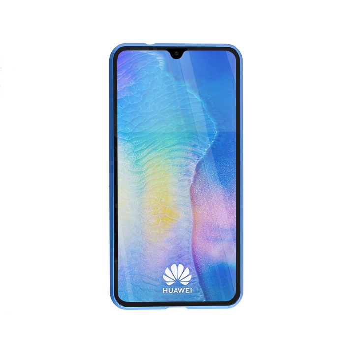 Алуминиев 360-градусов кейс Fashion Case за Huawei Mate 20, Магнитен, 2 Стъкла, Син