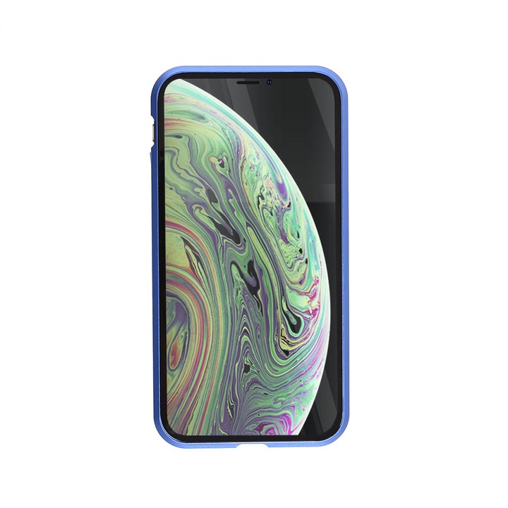 Магнитен 360° Kейс Fashion Case за iPhone XS Max, Стъкло отпред и отзад, 2 Стъкла, Син