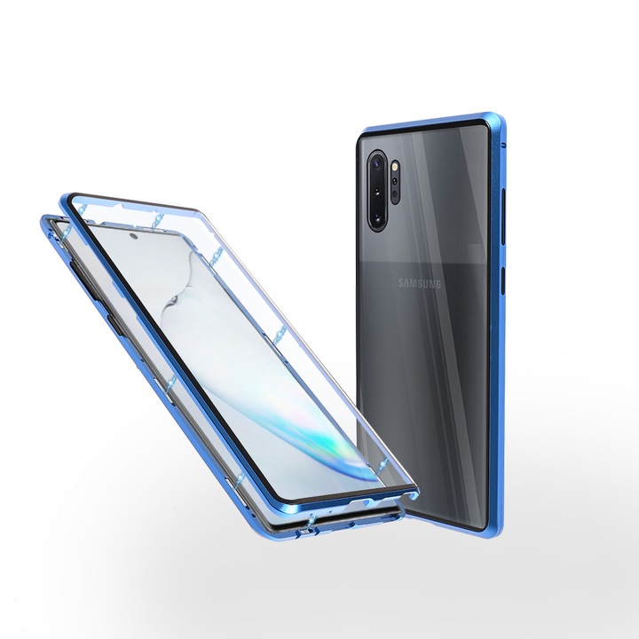 Магнитен 360° Kейс Fashion Case за Samsung Note 10 Plus, Стъкло отпред и отзад, 2 Стъкла, Син