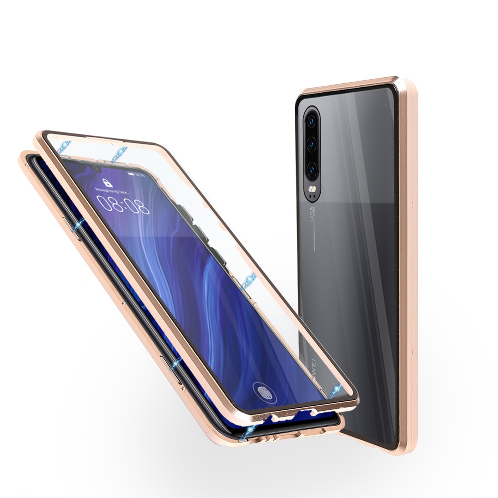 Carcasa magnetica pentru Huawei P30, Sticla, 360 °, Auriu