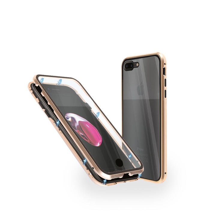 Алуминиев 360-градусов кейс Fashion Case за iPhone 7 Plus, Магнитен, 2 Стъкла, Златист