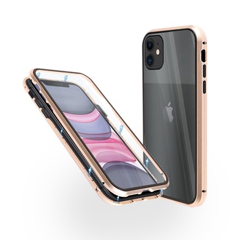 Husa magnetica 360° pentru iPhone 11, Fashion Case, Aluminiu/Sticla, Auriu Husa magnetica 360° pentru iPhone 11, Fashion Case, Aluminiu/Sticla, Auriu